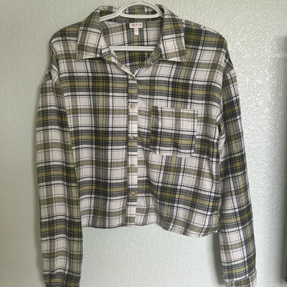 green plaid button down